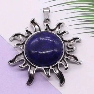 Lapis Lazuli Natural Stone Sun Shaped Pendant Necklace Healing Gemstone Pendant